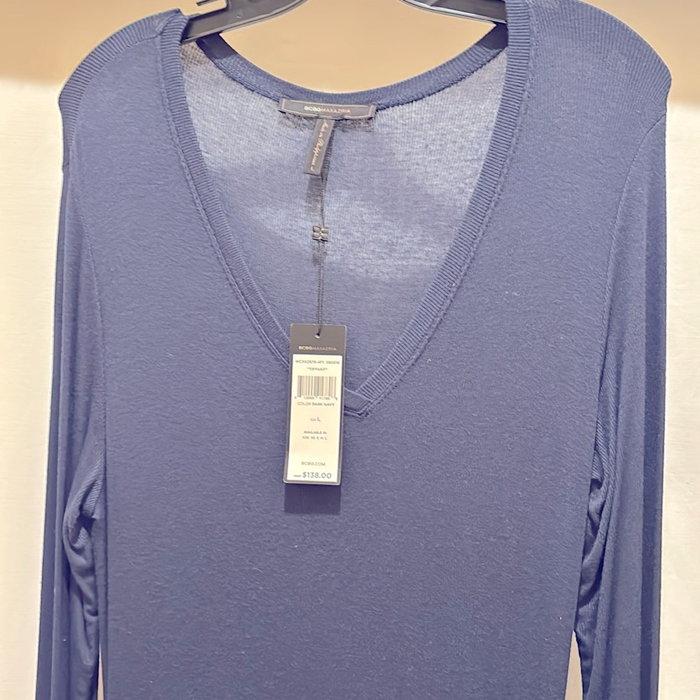 NWT BCBGMAXAZRIA “TIFFANY” ELEGANT DARK NAVY BLUE LONG SLEEVE DRESS - Large - Picture 3 of 10